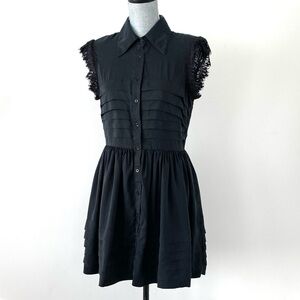Bebe Black Silk Pleated Mini Dress with Lace French Sleeves Sz M Romantic Goth
